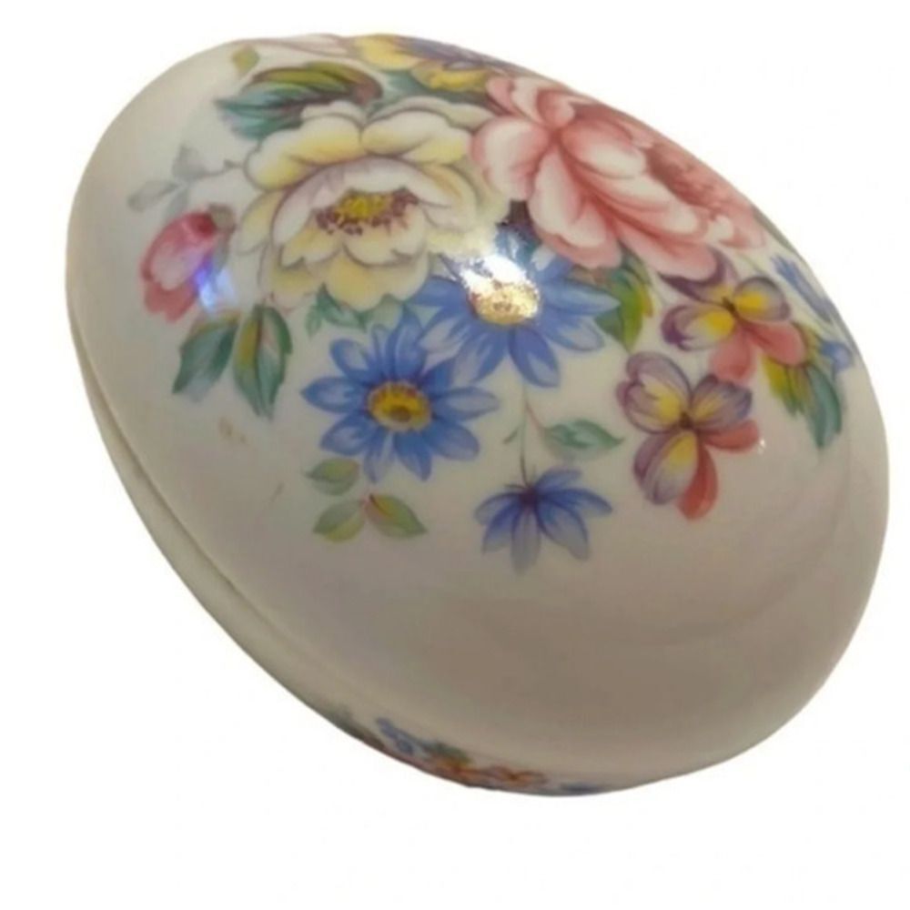 Limoges white and flower egg vintage from France blue pink